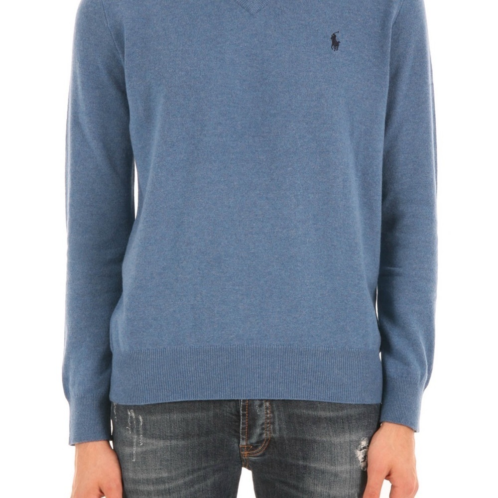 Polo by Ralph Lauren Men's Light Blue Pima Cotton V-Neck Sweater Size XL
